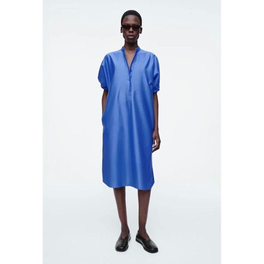 COS Belted Cotton Shirtdress Blue Size 2